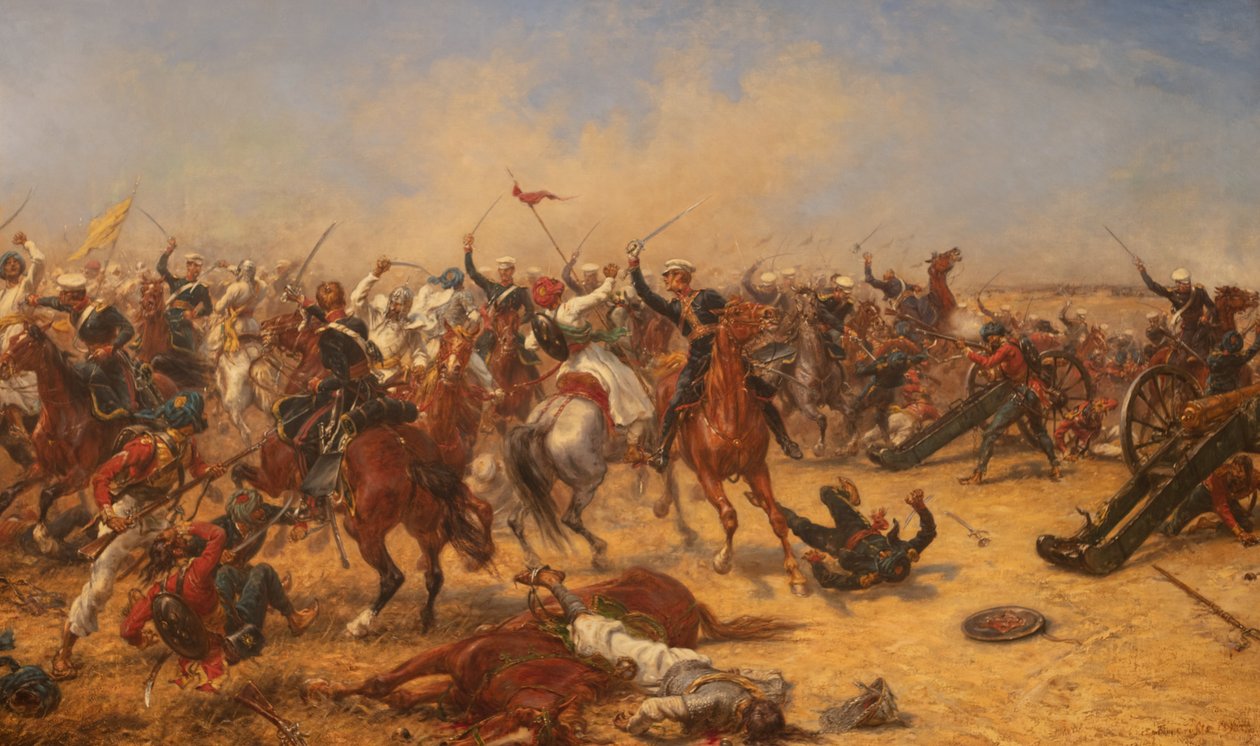 معركة مودكي 18 ديسمبر 1845 حوالي 1890 (زيت على قماش) بواسطة إرنست كروفتس