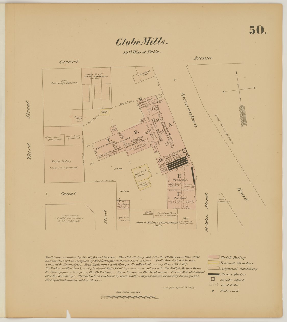 Girard Ave، Germantown Rd، 3rd St and Canal Street، Hexamer General Surveys، 1867 بواسطة إرنست هيكسامير