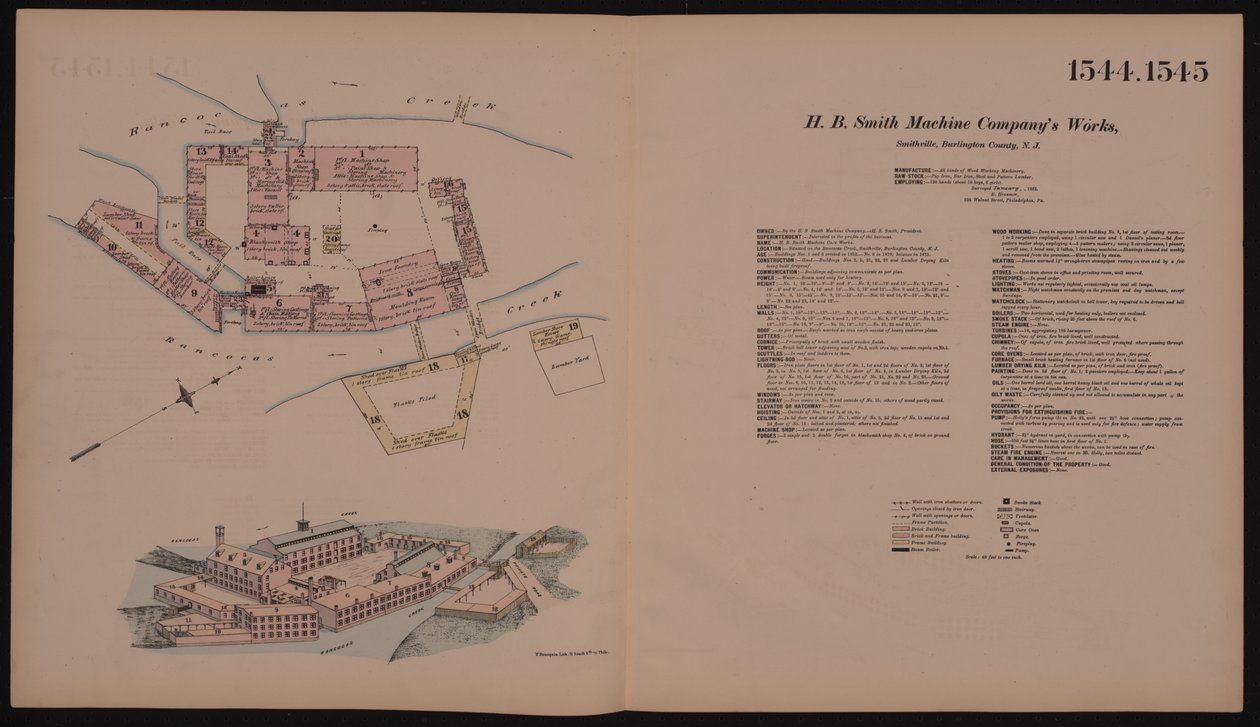 HB Smith Machine Companys Works ، سميثفيل ، برلنغتون ، نيو جيرسي ، Hexamer General Survey ، 1881 بواسطة إرنست هيكسامير