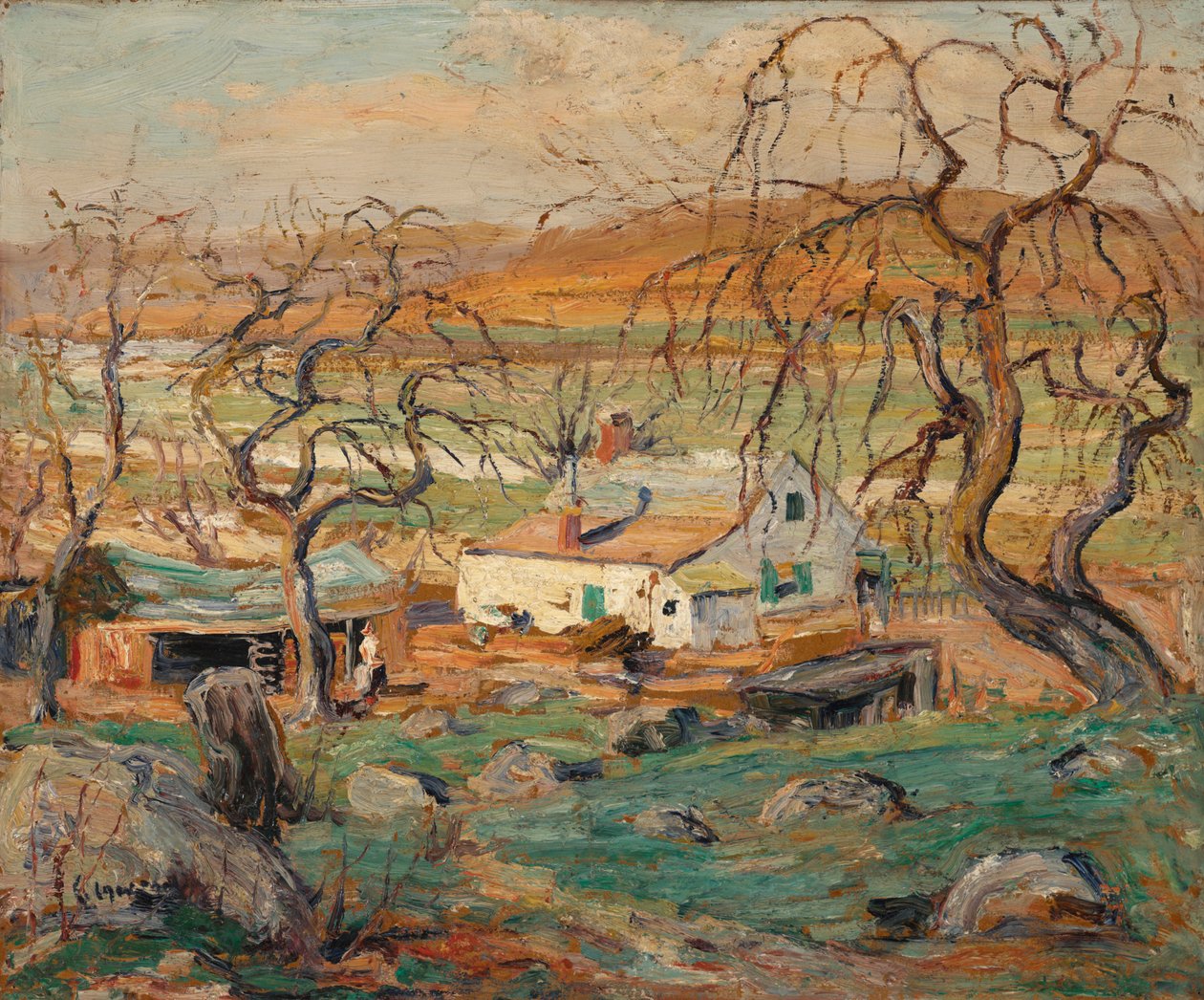 المناظر الطبيعية مع أشجار Gnarled (زيت على الكرتون) بواسطة ارنست لوسون