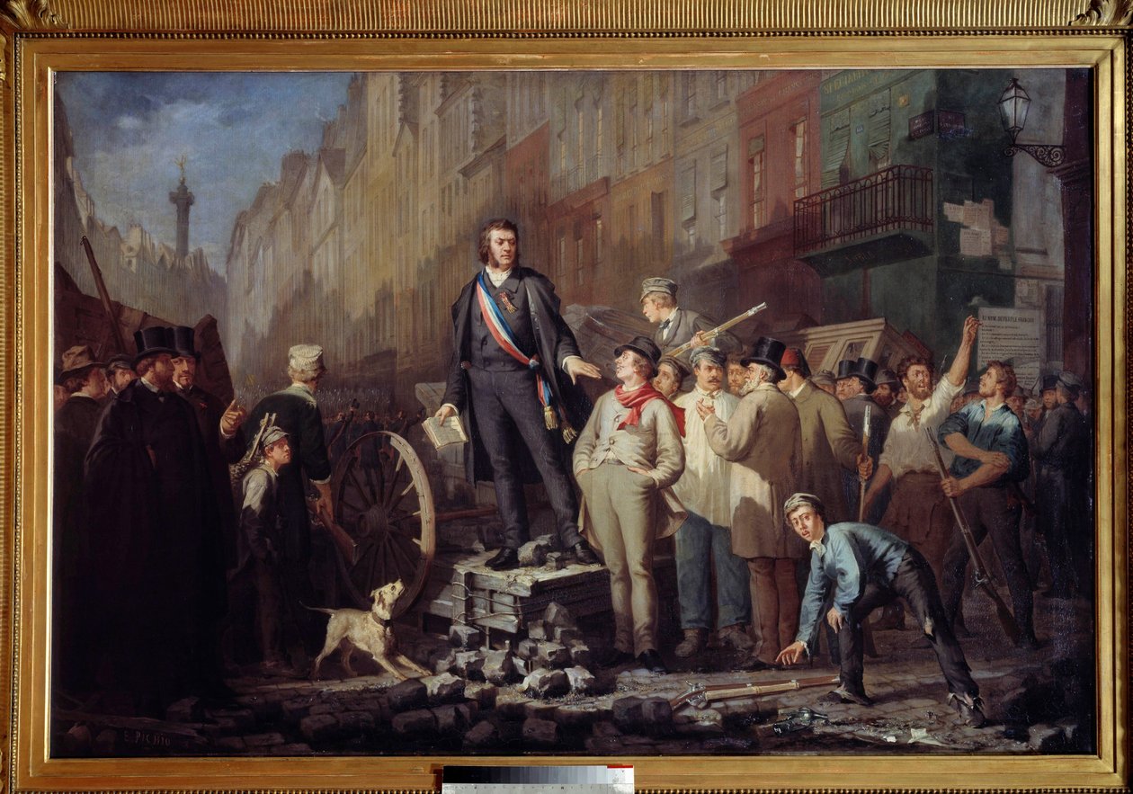 ألفونس بودان (1811-1851) على حاجز فوبورغ سانت أنطوان في 3 ديسمبر 1851 أثناء الانتفاضة التي أثارها انقلاب لويس بونابرت (نابليون الثالث فيما بعد) في 2/12/1851 ، توفي النائب ألفونس باودين في المتاريس في Pa بواسطة إرنست لويس بيشيو