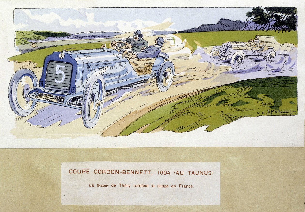 Racing: the Gordon Bennett Cup (Gordon-Bennett) in 1904 - drawing by Ernest Montaut (1878-1909). بواسطة إرنست مونتوت