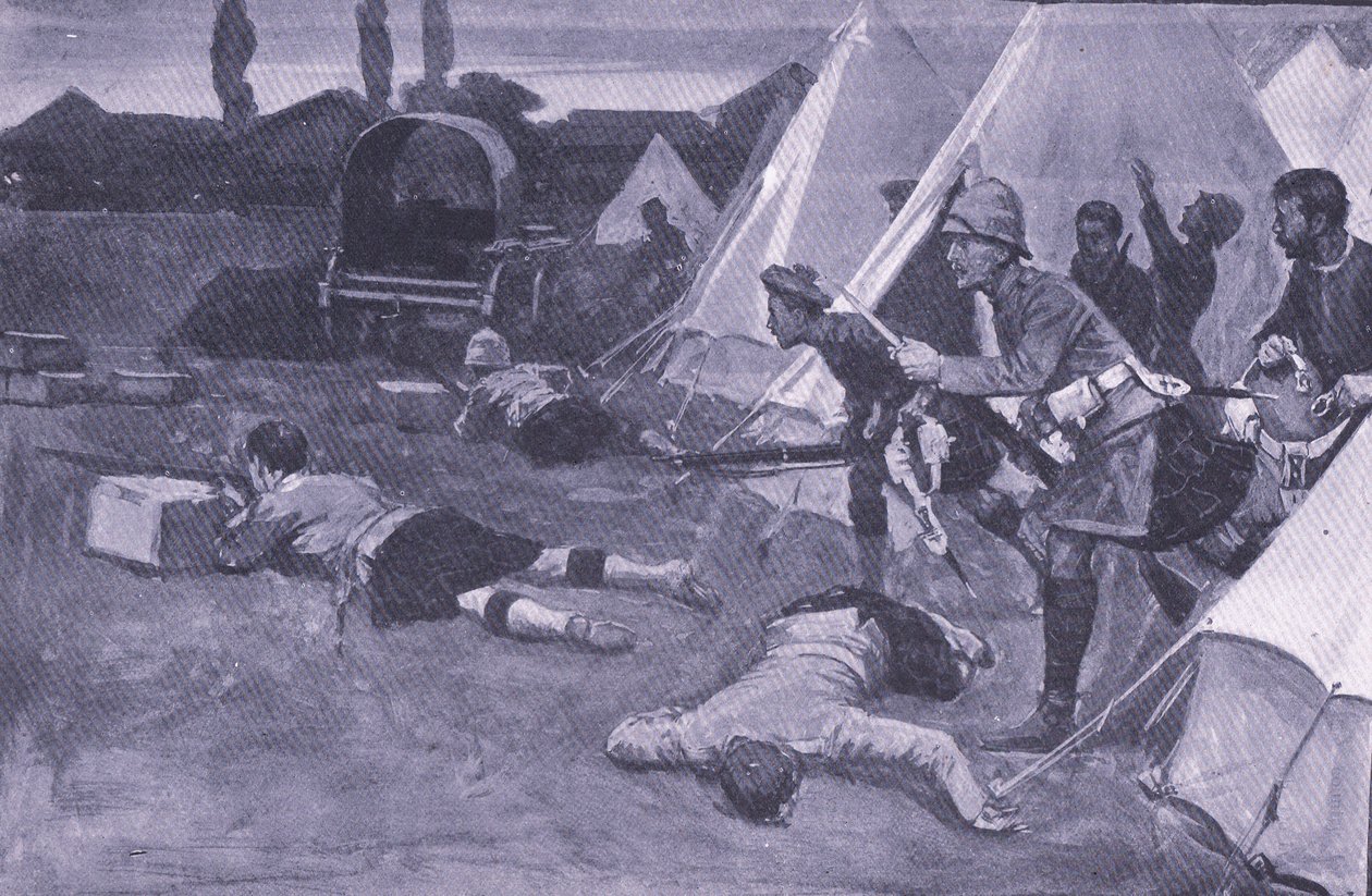 الهجوم على المعسكر البريطاني في سوق جاكوبسدال ، توضيح من بعد بريتوريا: حرب العصابات ، 1902 بواسطة إرنست براتر