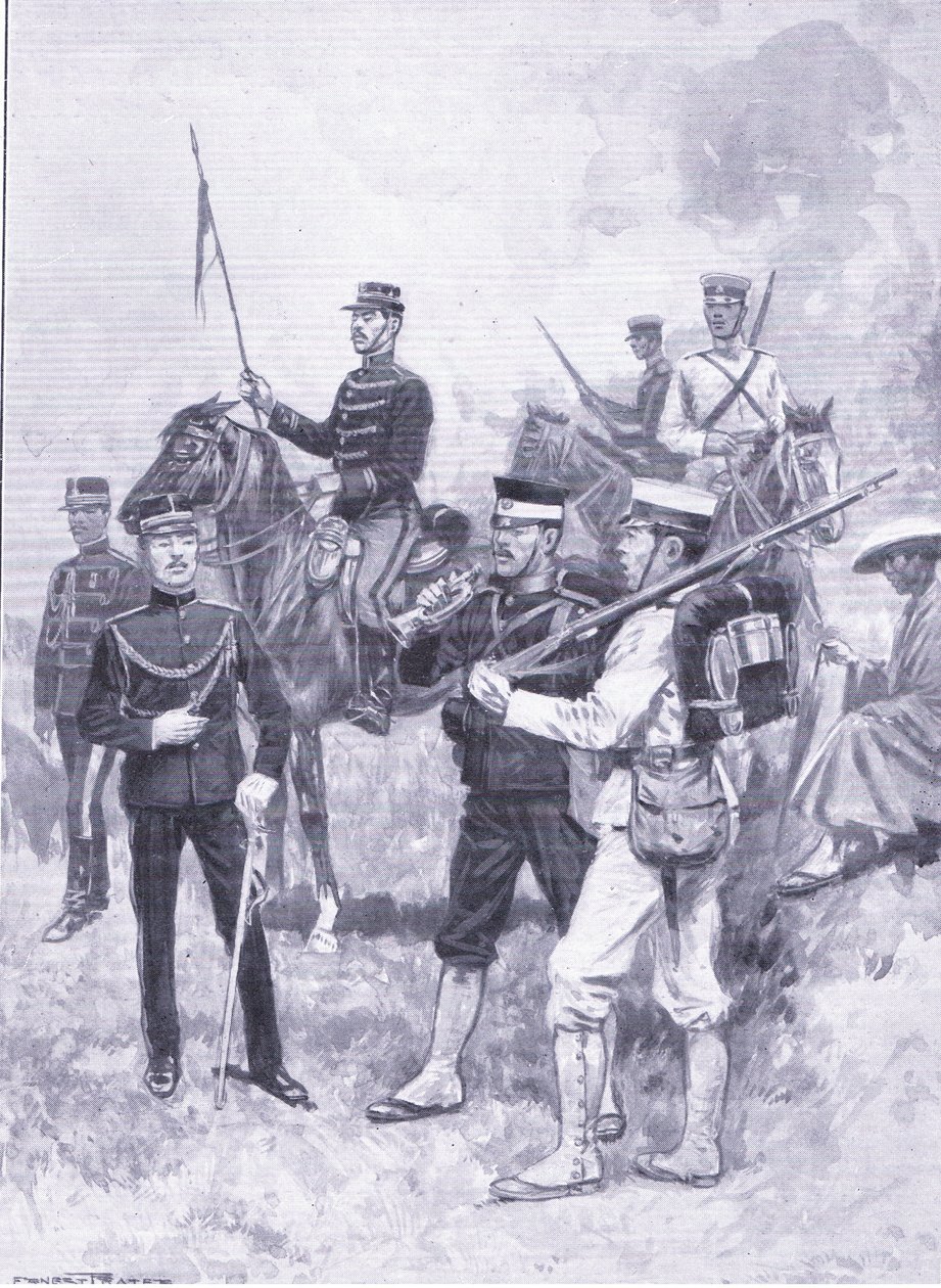 أنواع الجنود اليابانيين ، رسم توضيحي من Casell History of the Russo-Japanese War Vol 1 ، c.1900 بواسطة إرنست براتر