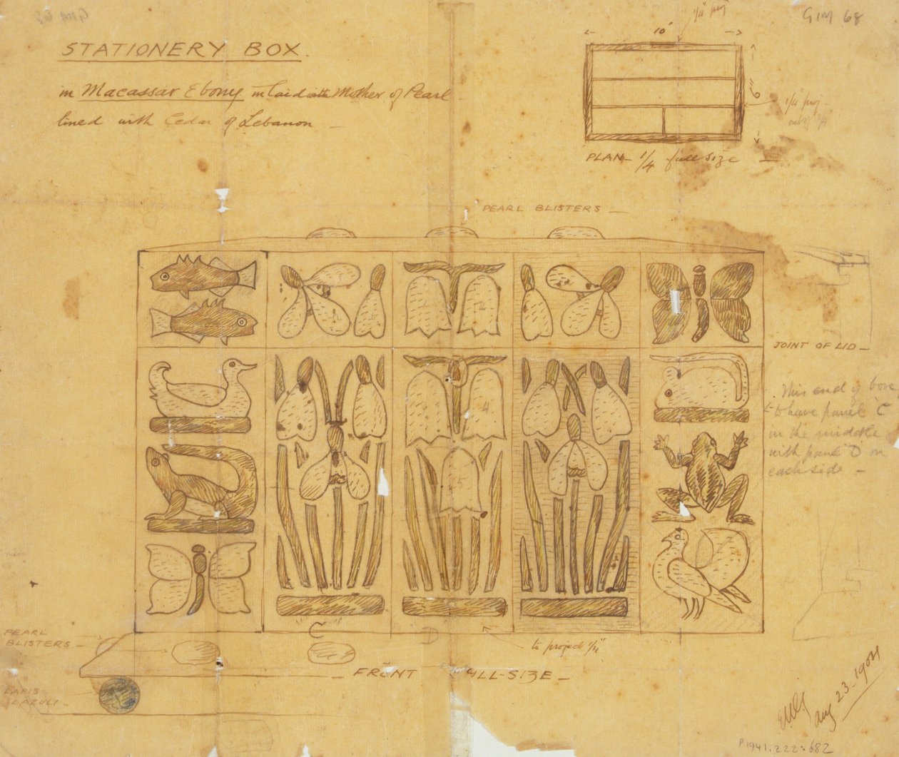 تصميم لصندوق قرطاسية من ماكاسار أبنوس مطعمة بالصدف ، 1904 بواسطة إرنست وليام جيمسون