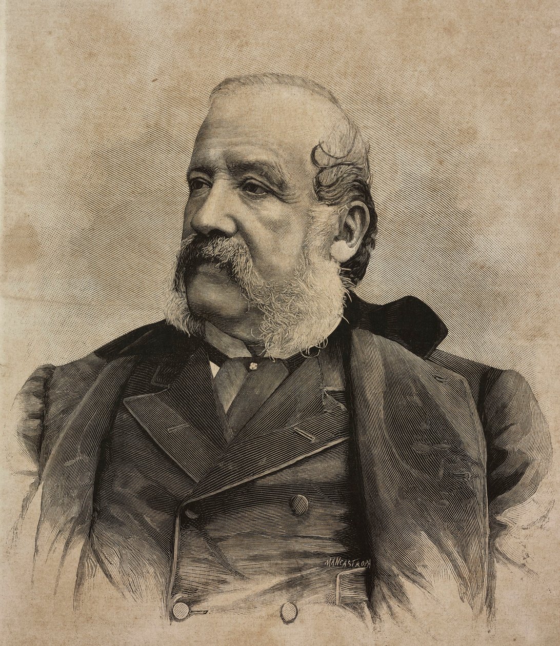صورة لجيرولامو إندونو (1825-1890) ، رسام إيطالي ، نقش بواسطة إرنستو مانكاستروبا من تصوير جويغوني وبوسي ، من L