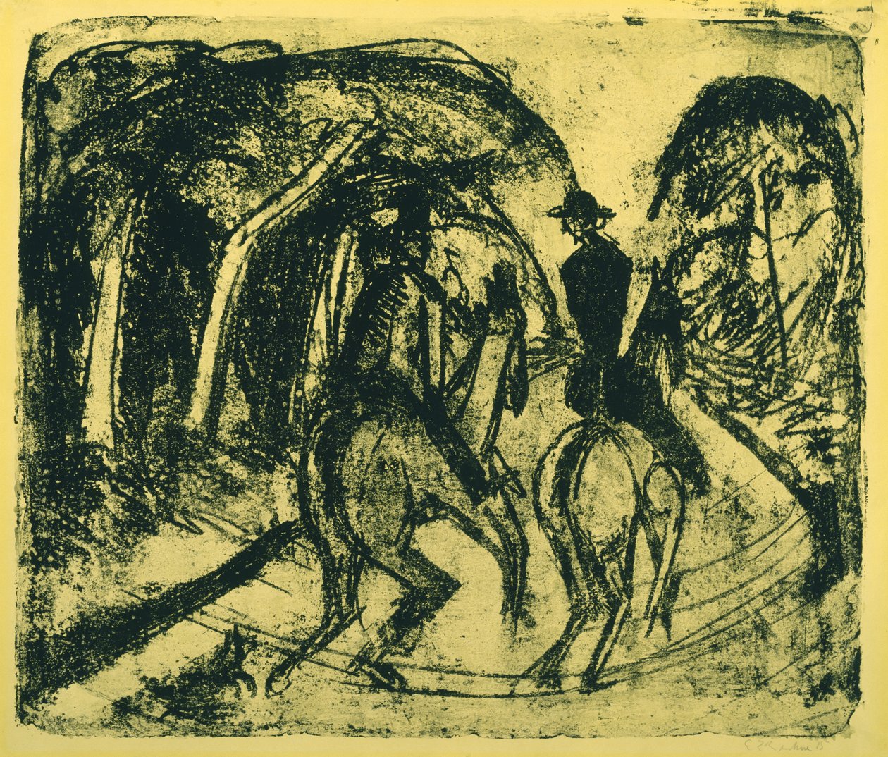 Reiter im Grunewald ، 1914 (ليثو على ورق أصفر) بواسطة إرنست لودفيج كيرشنر