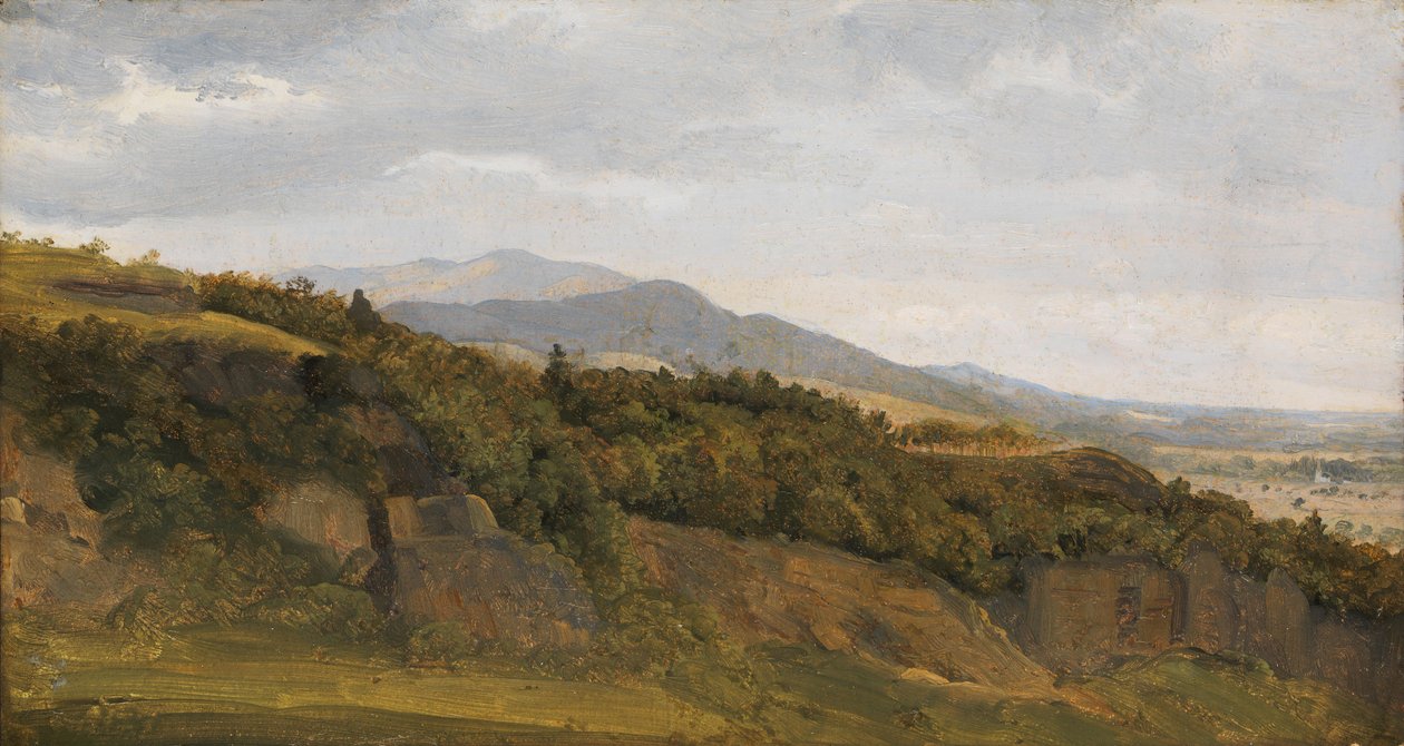 منظر طبيعي ألماني يطل على وادي واسع ، كاليفورنيا. 1829-30. بواسطة إرنست كريستيان فريدريك بيتزهولت