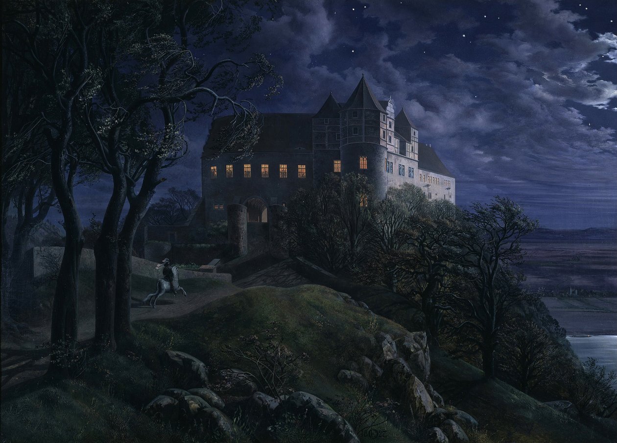 القلعة Scharfenberg في الليل ، 1827 بواسطة إرنست فرديناند أوم