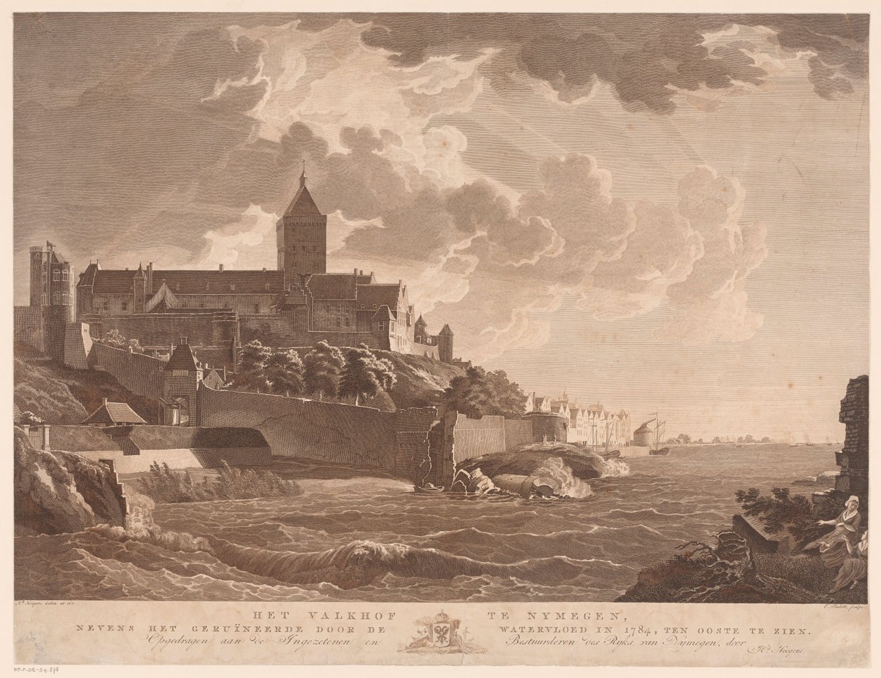 منظر لـ Valkhof في Nijmegen يمكن رؤية Valkhof في Nijmegen ، بجانب تلك التي دمرها الفيضان في عام 1784 ، إلى الشرق (العنوان على الكائن) بواسطة إرنست كارل جوتليب ثيلوت