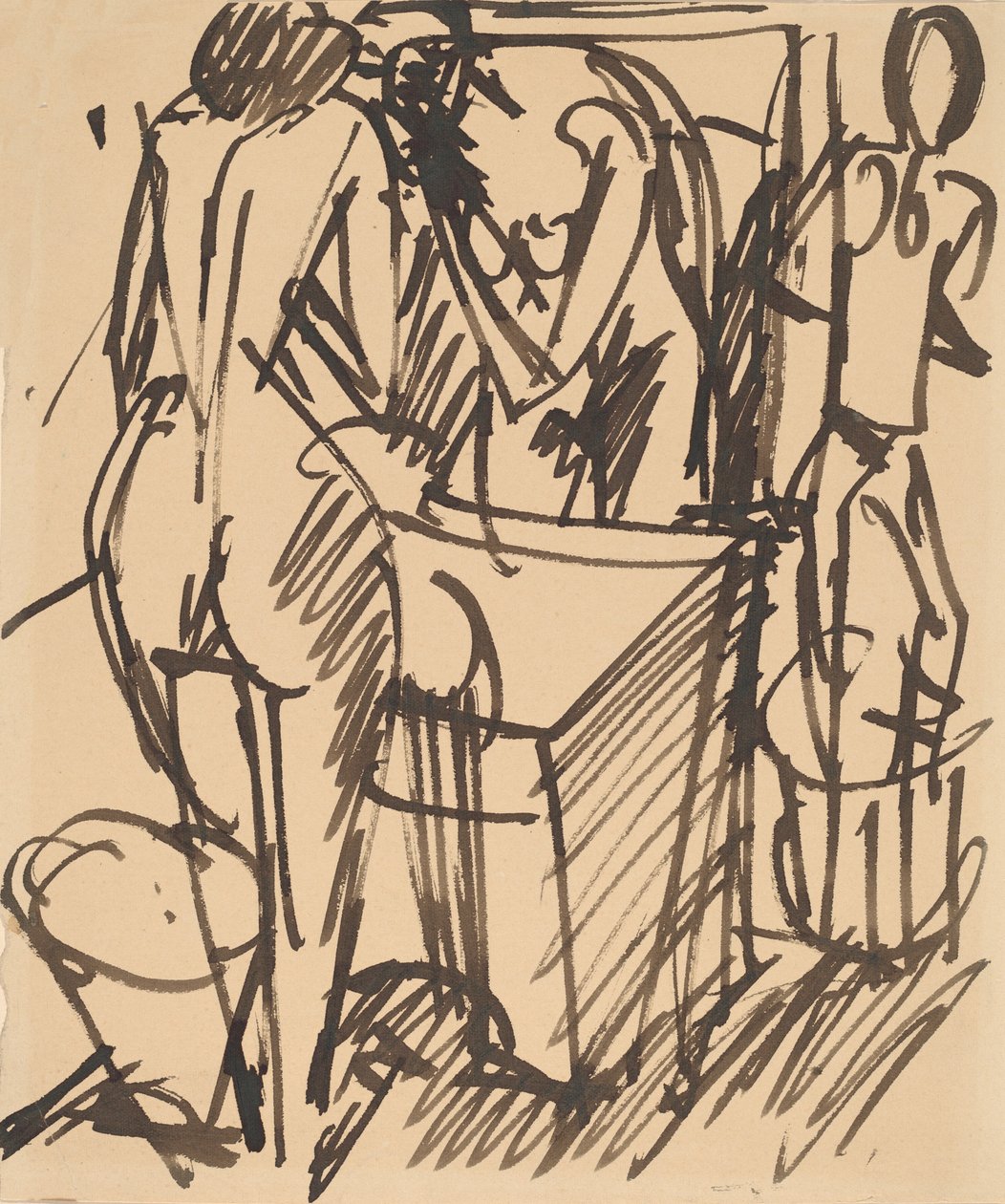 عارية مع مرآة ، واقفة أمام مغسلة ، 1908-1910. بواسطة إرنست لودفيج كيرشنر