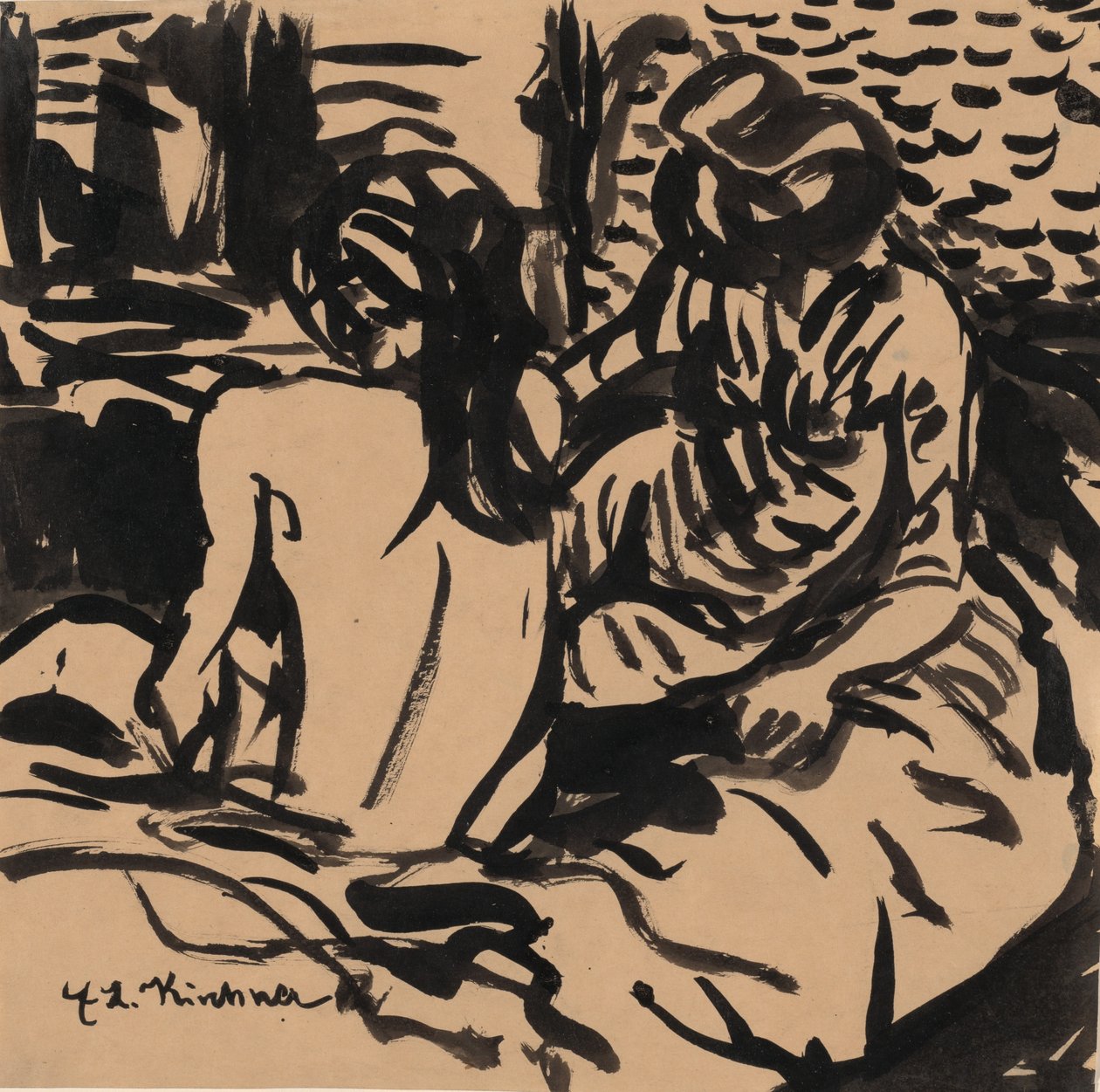 عراة على سرير إيزابيلا وفتاة أصغر ، ج. 1906. بواسطة إرنست لودفيج كيرشنر