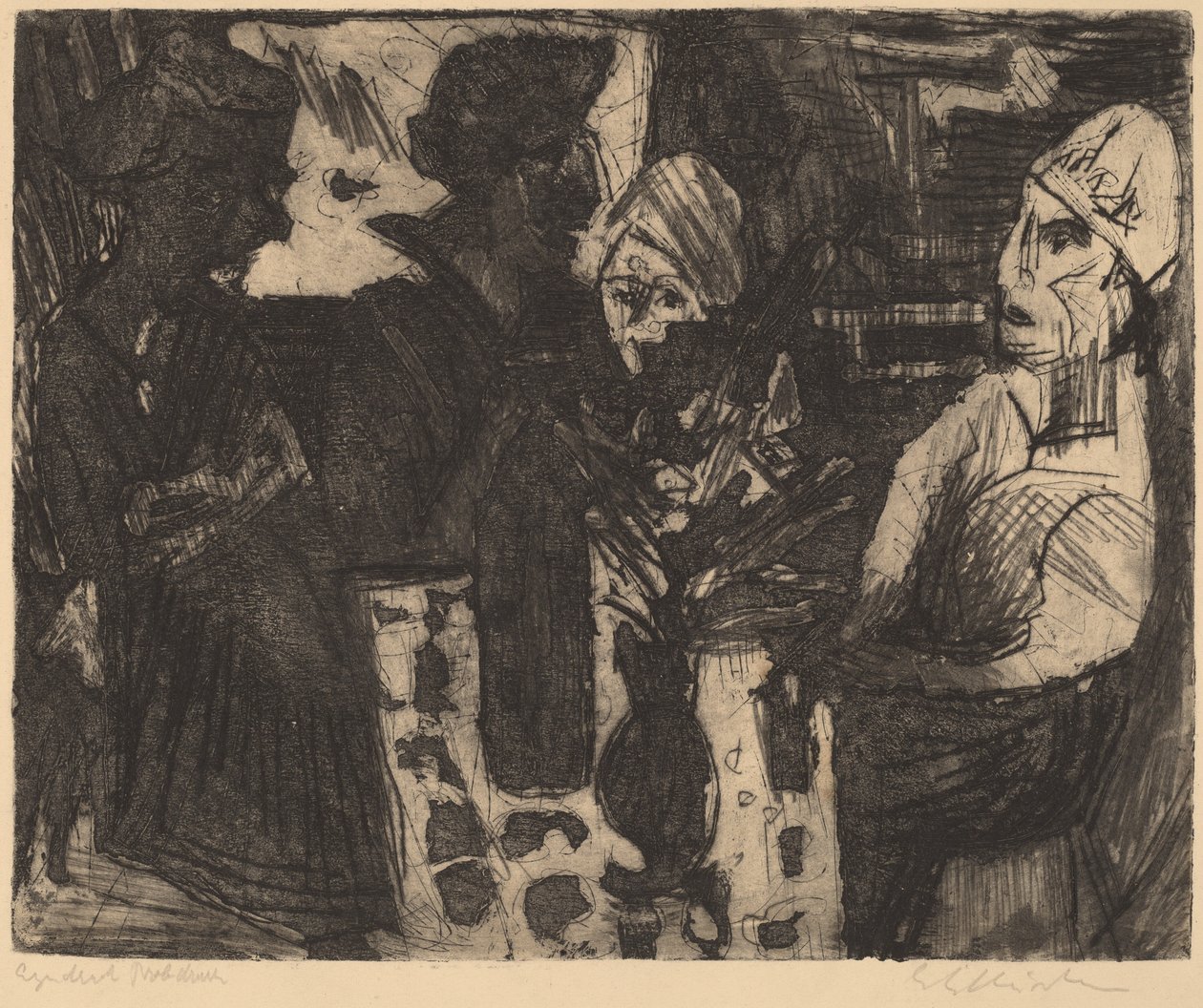 نساء على طاولة في غرفة وجه صورة امرأة عارية ، 1920. بواسطة إرنست لودفيج كيرشنر
