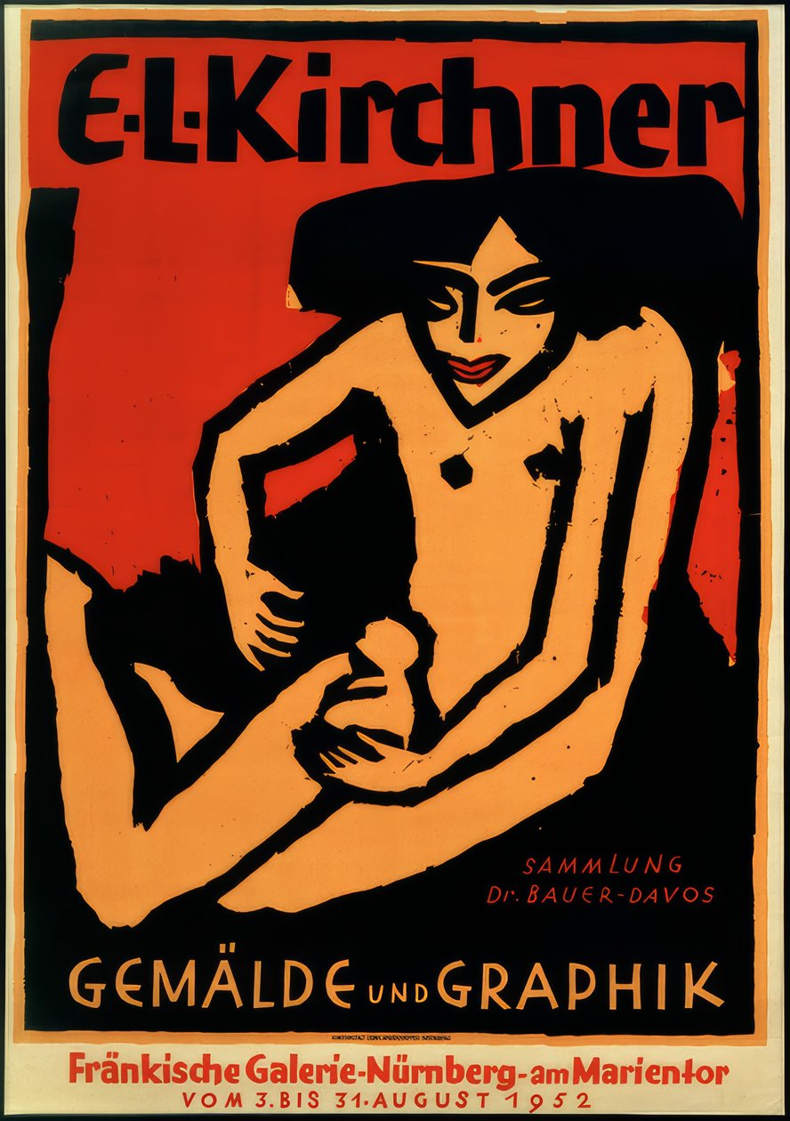 ملصق لمعرض ELK ، Fränkische Galerie ، نورمبرغ ، 1952 بواسطة إرنست لودفيج كيرشنر
