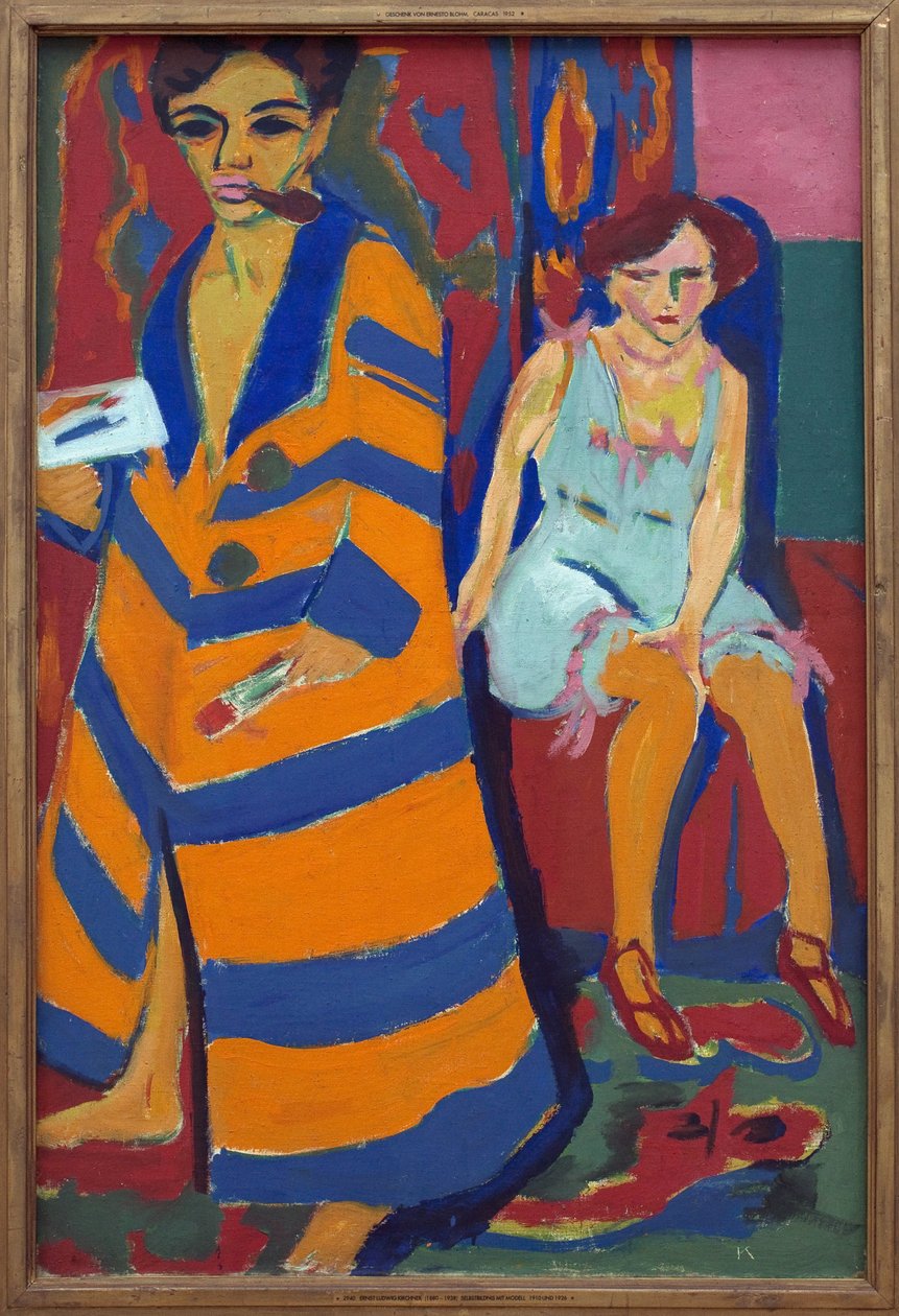 صورة ذاتية مع نموذج. لوحة رسمها إرنست لودفيج كيرشنر (1880-1938) ، زيت على قماش بواسطة إرنست لودفيج كيرشنر