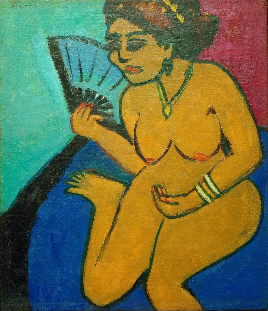 يجلس عارية مع مروحة بواسطة إرنست لودفيج كيرشنر