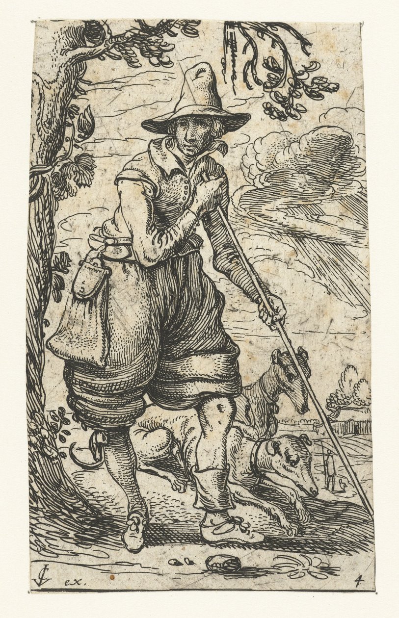 صياد مع كلبين بواسطة Esaias van de Velde