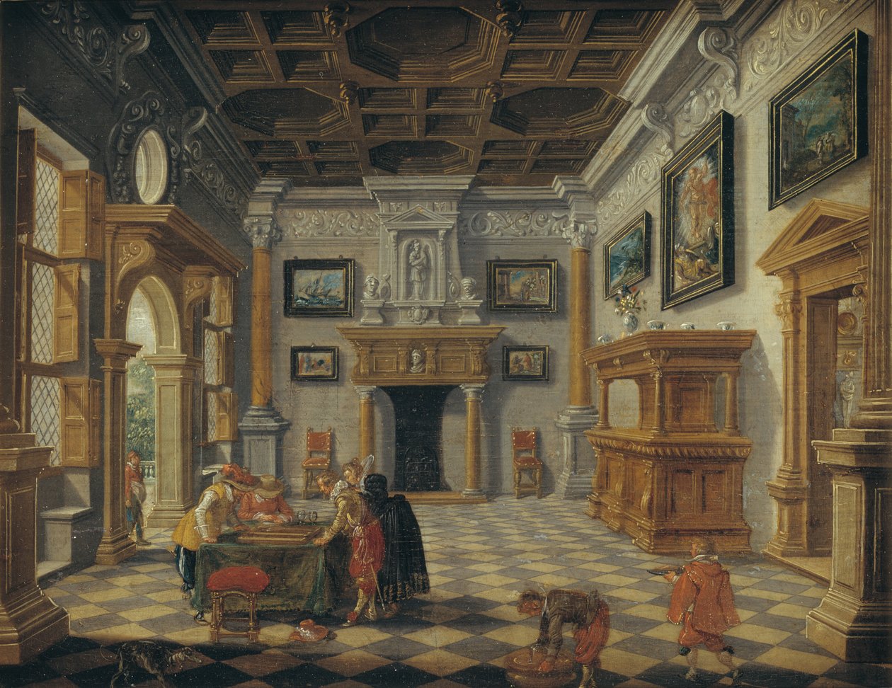 تصميم داخلي فخم من عصر النهضة مع مشغلات Tric-Trac بواسطة Esaias van de Velde