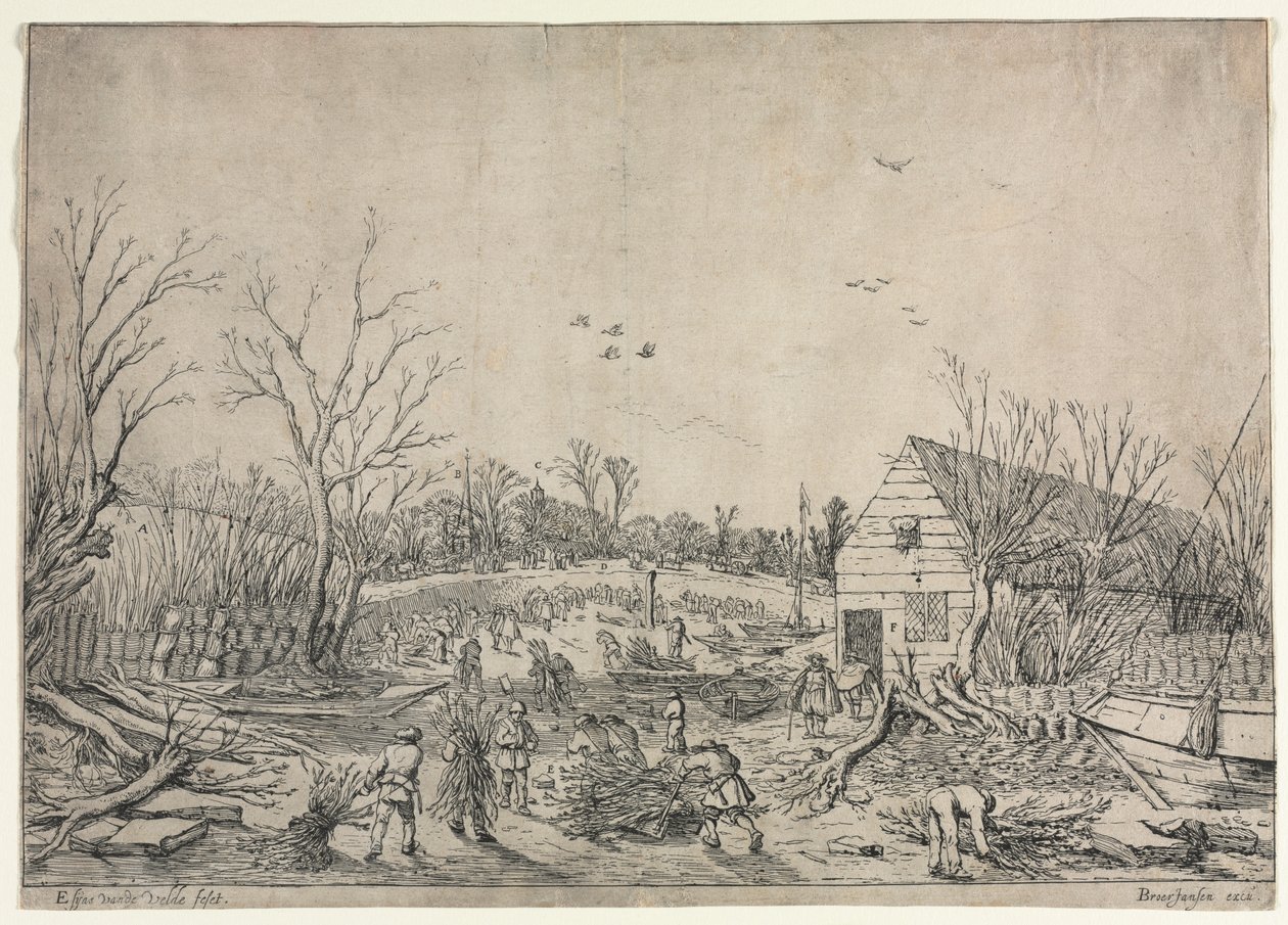 الطوفان العظيم في 10 يناير 1624 (أو إصلاح السد المكسور على نهر ليك بواسطة فيان ، 1624) بواسطة Esaias van de Velde