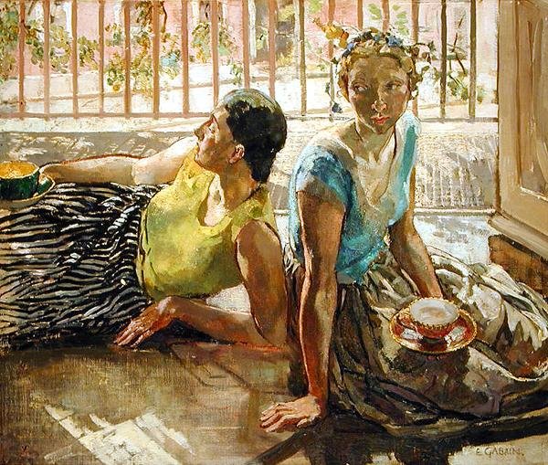 فتاتان حوالي 1935 (زيت على قماش) بواسطة اثيل الجابين