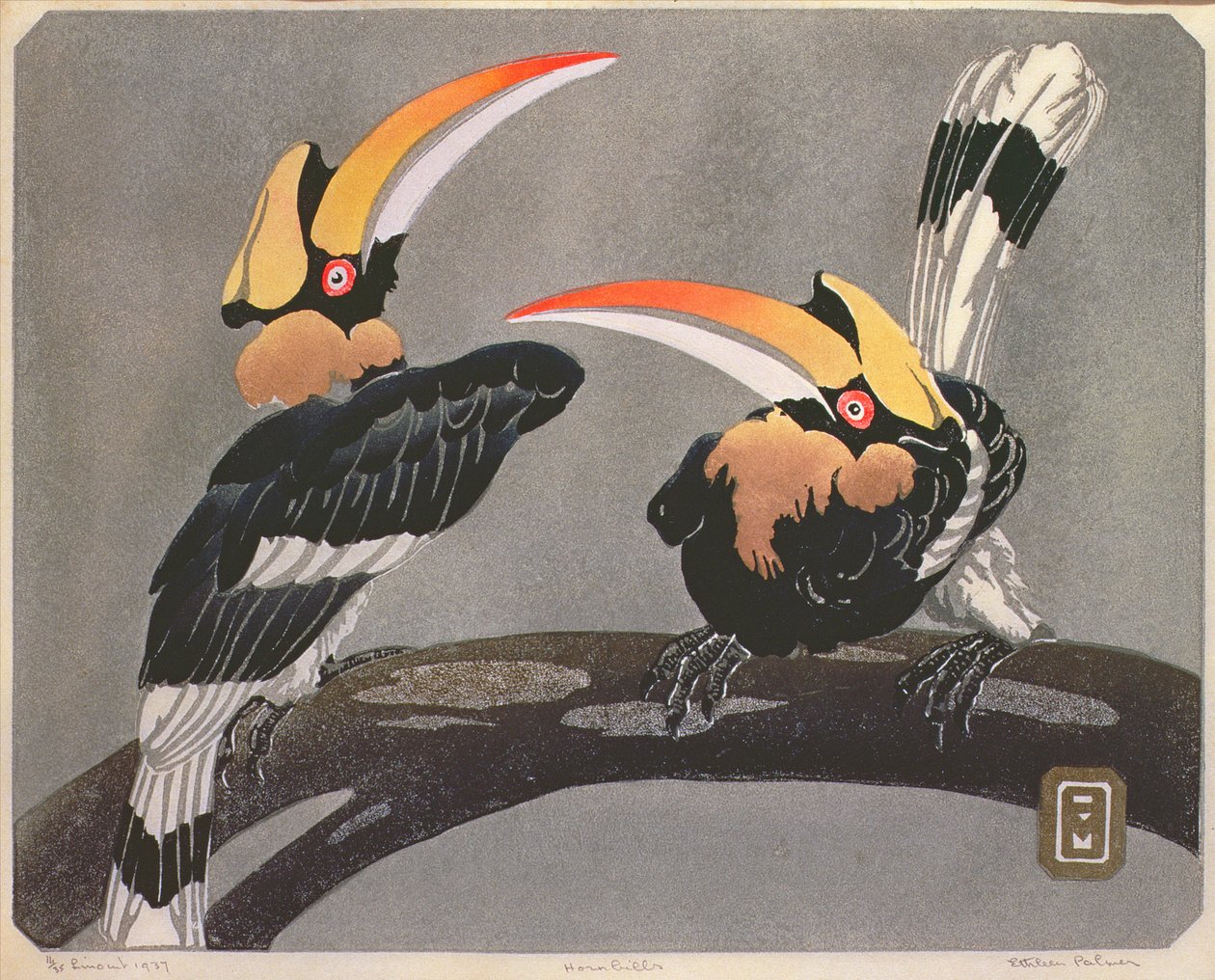 هورن بيلز ، 1937 (لينوكوت) بواسطة Ethleen Palmer