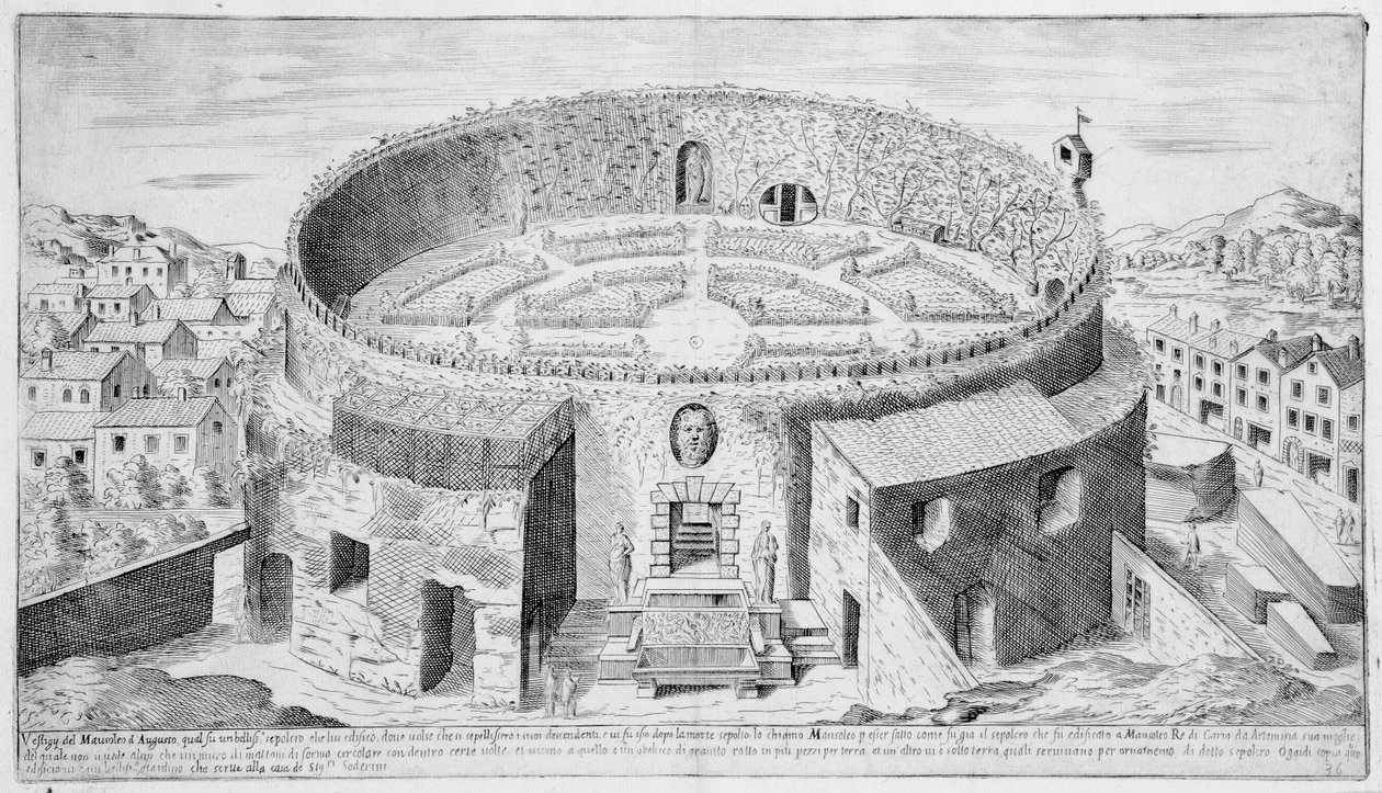 ضريح أغسطس ، روما ، اللوحة 36 من `` آثار روما &39;&39; ، c.1575 بواسطة إتيان دوبراك
