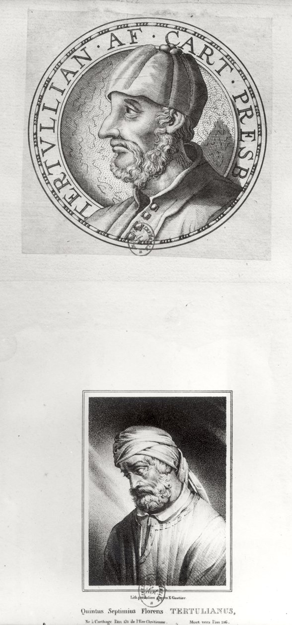 صورتان من كوينتوس سبت ترتوليان (c.160-c.220) تعرف باسم ترتليان بواسطة إتيان جوتييه