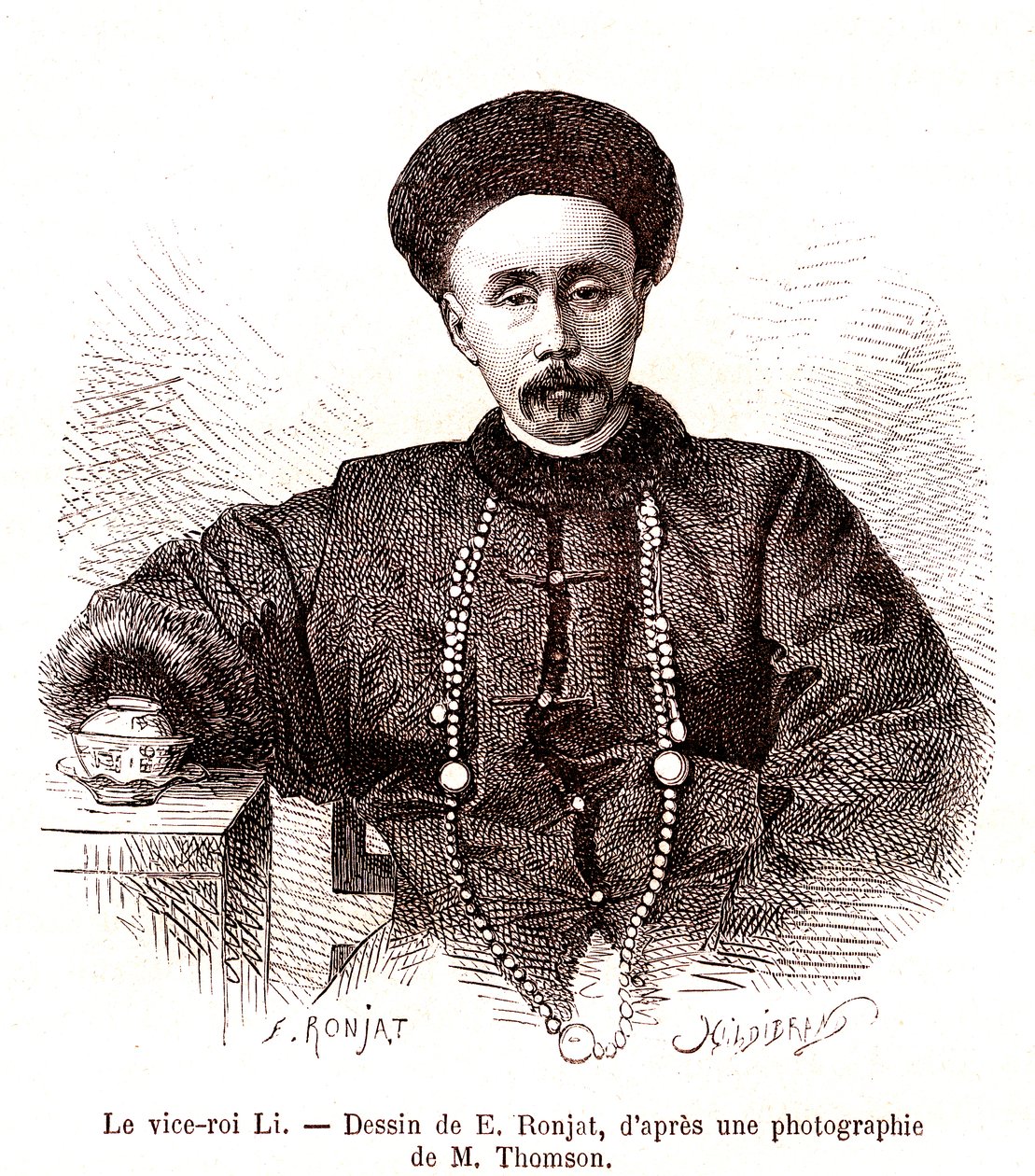 لي هونغ زانغ، نائب الملك تشيلي، في البلاط الإمبراطوري الصيني. 1873 (نقش) بواسطة إتيان أنطوان يوجين رونات
