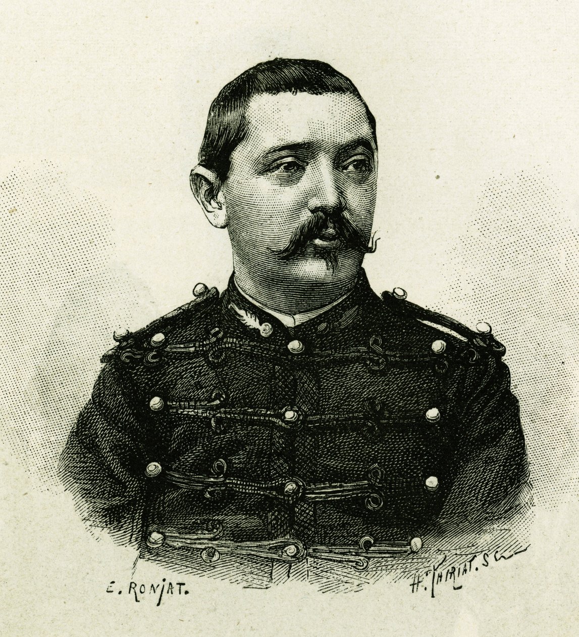 صورة للكابتن بيتري ، من سلاح المدفعية البحرية ، أثناء الرحلة الاستكشافية إلى إفريقيا 1879-1882 ، تحت قيادة جالياني. نقش لإي رونجات ، من صورة فوتوغرافية ، لتوضيح قصة "استكشاف النيجر العليا (النيجر العليا)" (مالي الحالية) بقلم بواسطة إتيان أنطوان يوجين رونات