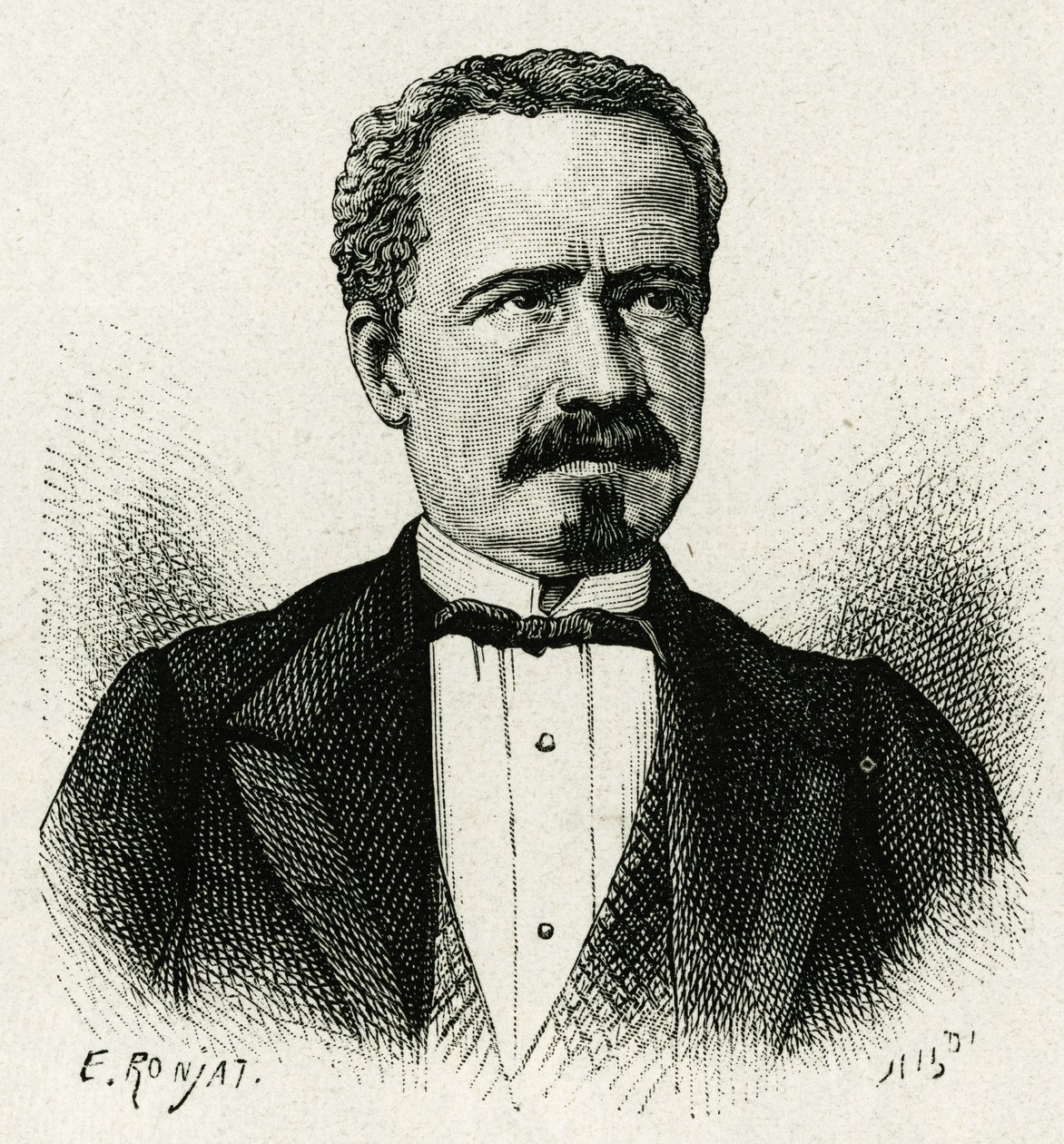 صورة لرئيس الإكوادور من 1875 إلى 1876 ، دون أنطونيو بوريرو. نقش لإي رونجات ، بعد صورة فوتوغرافية ، لتوضيح قصة "الاعتدال في أمريكا" " بواسطة إتيان أنطوان يوجين رونات