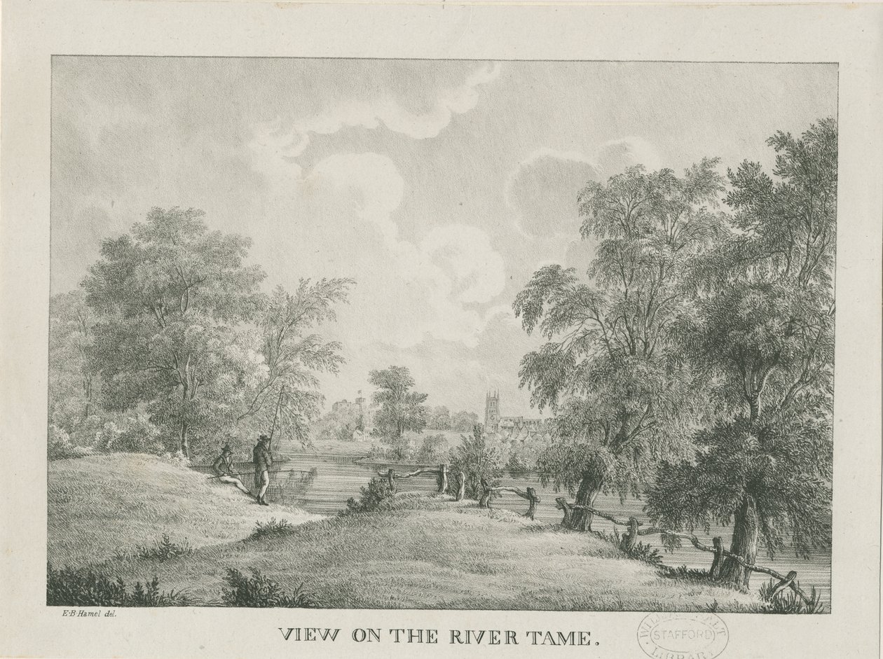 Tamworth - The River Tame: lithograph، nd [1796-1865] بواسطة إتيان برونو هامل