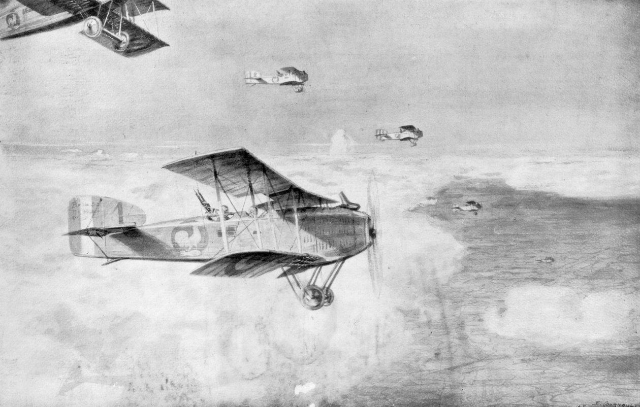 سرب فرنسي من قاذفات النهار فوق بحر الغيوم ، 1918 ، 1926. بواسطة إتيان كورنولت