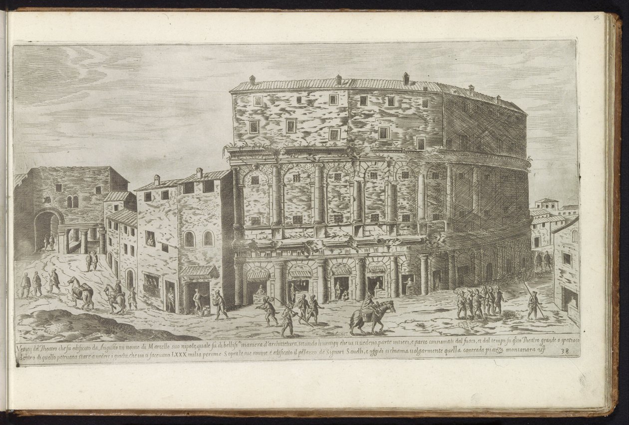 مسرح Marcellus في روما بوويركين uit de oudheid (عنوان المسلسل) بقايا روما القديمة التي تم جمعها وتصويرها في المنظور من قبل ستيفانو دو بيراك باريسينو (عنوان السلسلة على الكائن) بواسطة إتيان دوبراك
