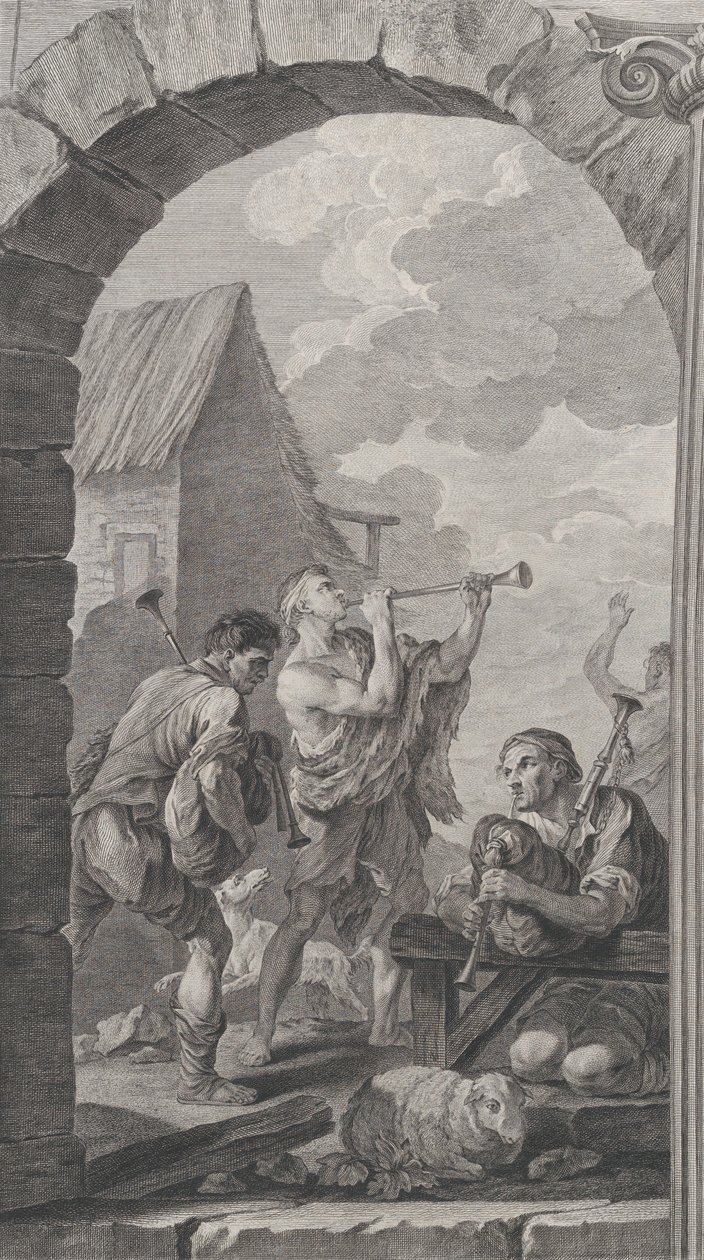 The Chapel of the Foundlings in Paris: مجموعة الرعاة: عازفو الأبواق والأبواق ، 1754. بواسطة إتيان فيسارد