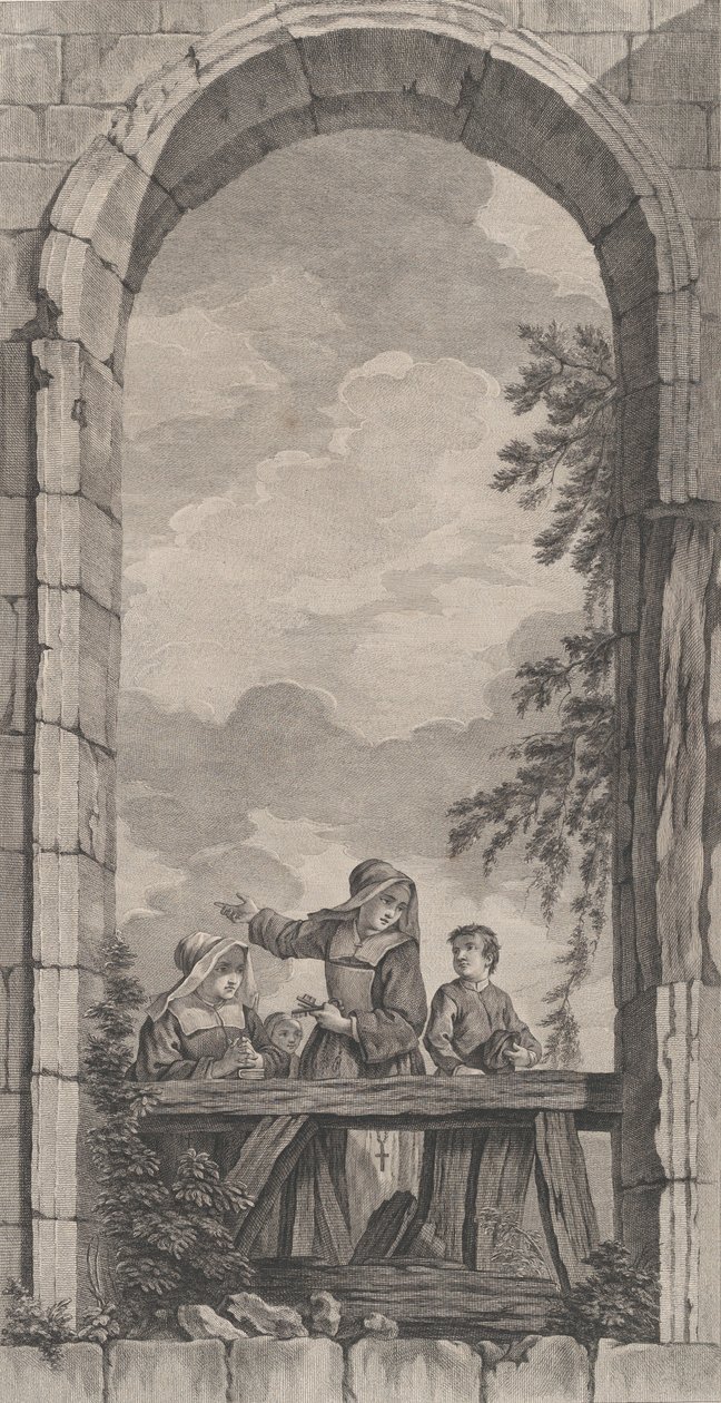 كنيسة اللقطاء في باريس: الراهبات والفتيان ينظرون إلى مشهد الميلاد ، 1757. بواسطة إتيان فيسارد