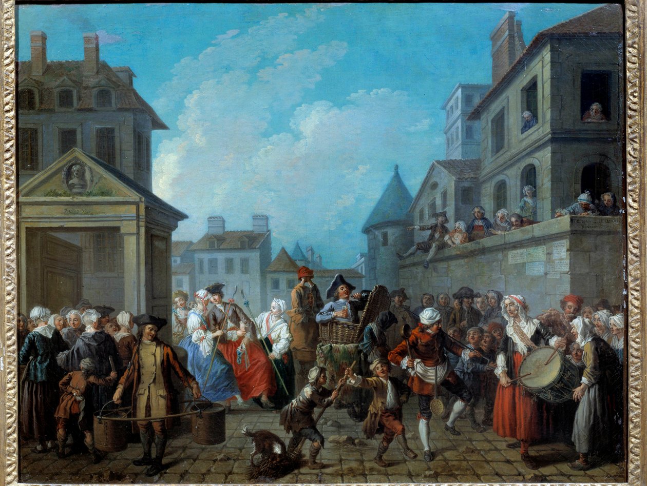 كرنفال في شوارع باريس لوحة إيتيان جورات (1699-1789) 1757. خافت 0،65 × 0،82 م باريس ، متحف كارنافالي بواسطة إتيان جورات