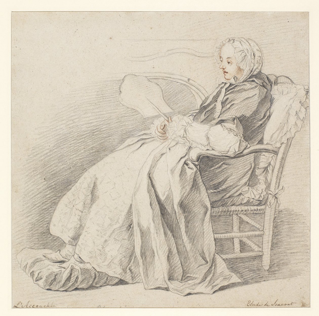 دراسة لـ LAccouchée ، c.1750 (الطباشير على الورق) بواسطة إتيان جورات
