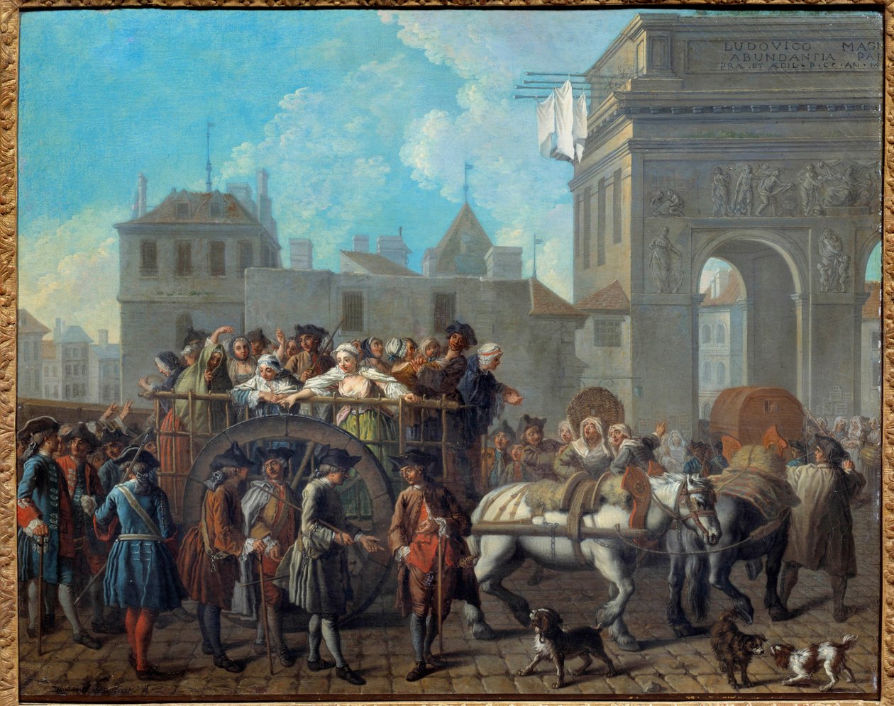 سلوك فتيات الفرح في Salpetriere ، عبور بوابات Saint Bernard مستشفى Salpetriere الحالي كان في الأصل سجنًا ودارًا للنساء. لوحة لإتيان جورات (1699-1789) 1757 خافت. 0،65 × 0،82 م باريس ، متحف السيارات بواسطة إتيان جورات