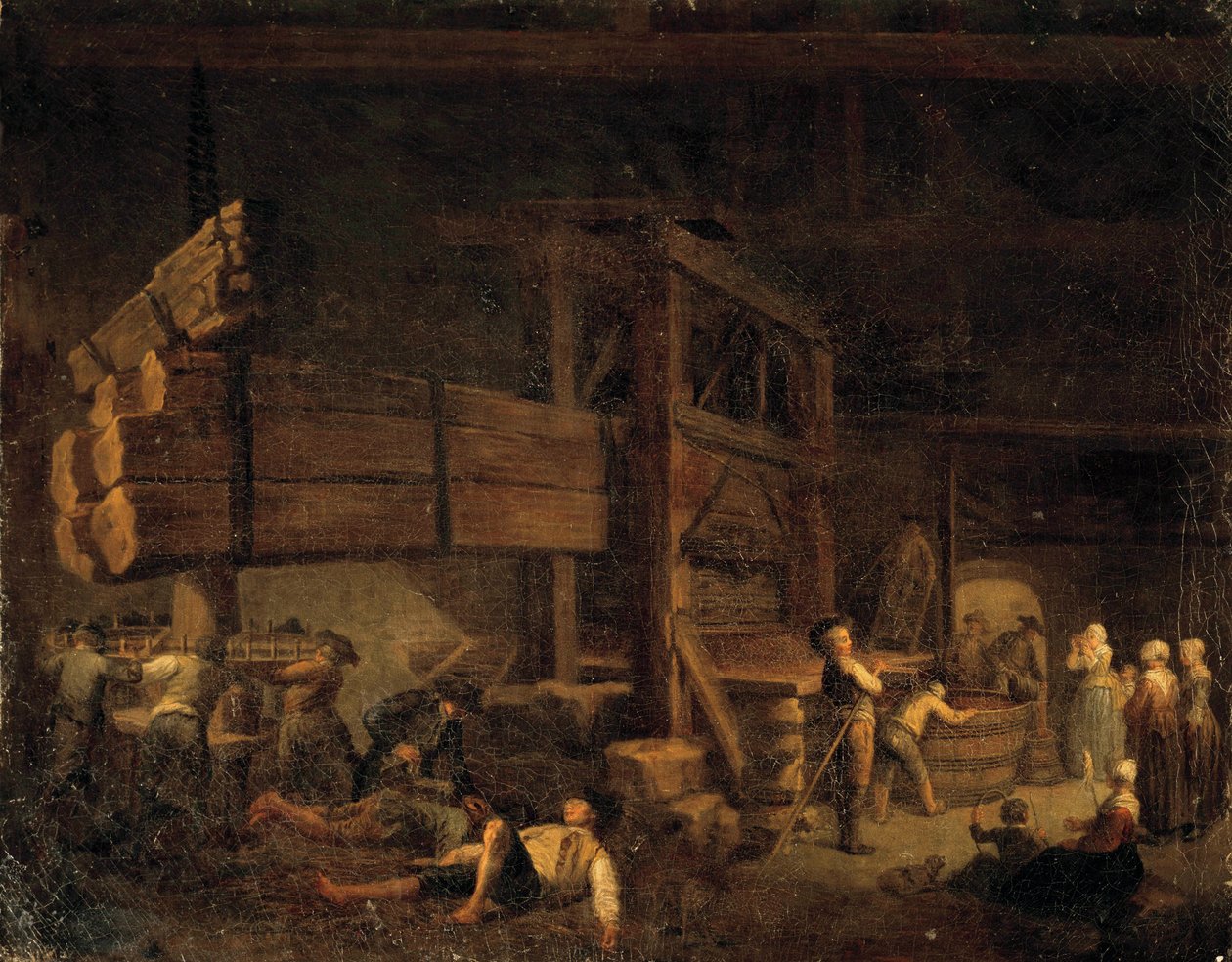 صنع النبيذ: "" الضغط في فيرمونتون ، مطبعة يورات في بورغندي "لوحة رسمها إيتيان جورات (1699-1789) القرن الثامن عشر. بيون بواسطة إتيان جورات