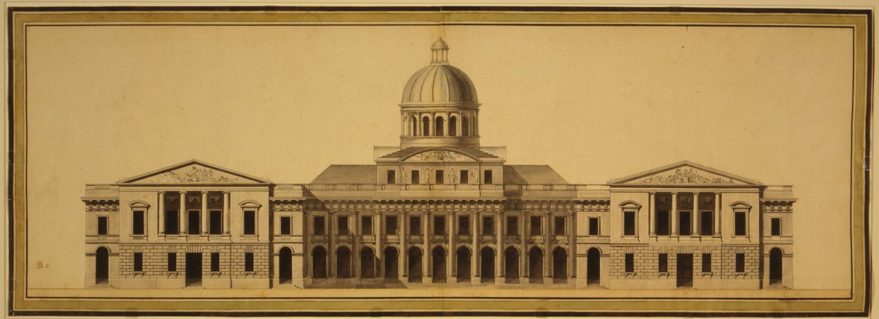 تصميم مبنى الكابيتول الأمريكي ، 1793 (حبر ، غسيل وألوان مائية على ورق) بواسطة إتيان سولبيس هالت