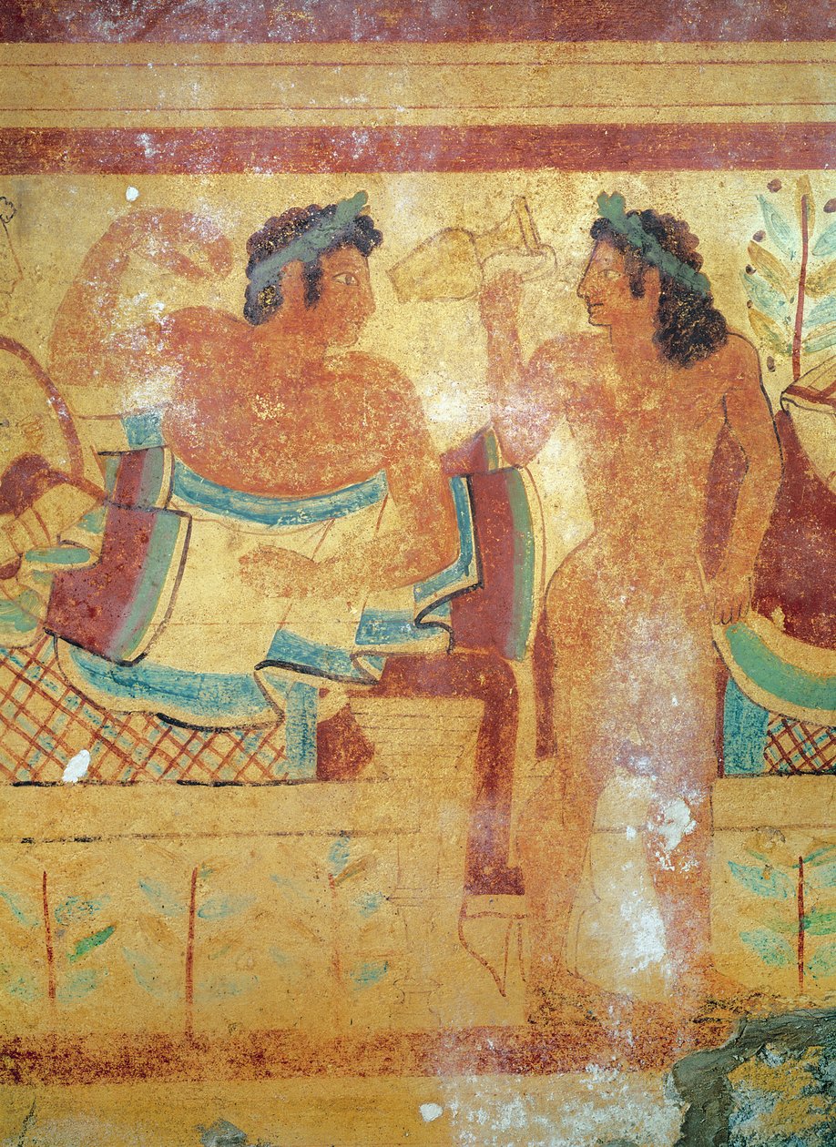 تفاصيل مأدبة الجنازة ، من مقبرة الفهود ، c.490 قبل الميلاد لوحة جدارية بواسطة إتروسكان
