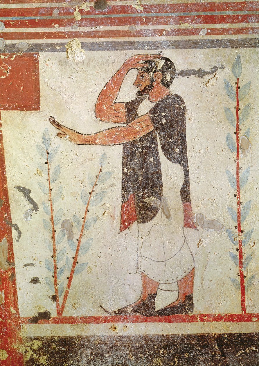 كاهن يقوم بإشارة طقسية ، من قبر الأوغور ، c.530-20 قبل الميلاد (لوحة جدارية) (انظر أيضًا 106404) بواسطة إتروسكان