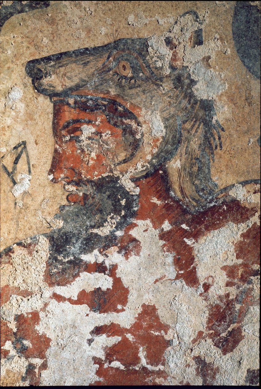 Aita (Eiza), etruscan god of Afterlife, wearing a wolf cap (detail of fresco, 4th BC) بواسطة إتروسكان