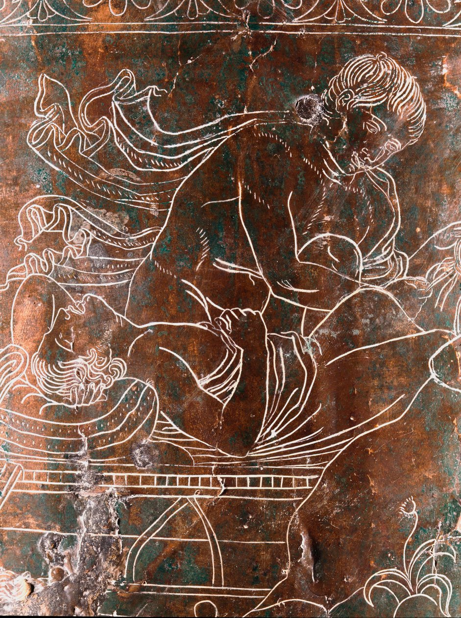الفن الأتروسكي: تفاصيل البرونز Ficoroni Cistus الذي يمثل أسطورة Argonauts: سفينة Argos. من برينيست (باليسترينا). 340 ق. Museo Nazionale di Villa Giulia ، روما بواسطة إتروسكان