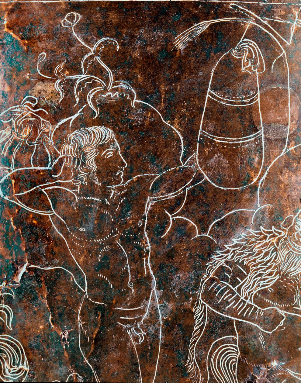 الفن الأتروسكي: تفاصيل البرونز Ficoroni Cistus الذي يمثل أسطورة Argonauts: تدريب الأرجون في pugilate. من برينيست (باليسترينا). 340 ق. المتحف الوطني لفيلا جوليا ، روما بواسطة إتروسكان