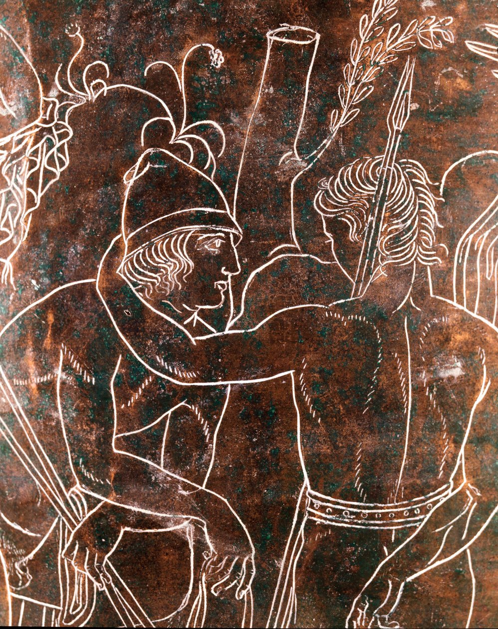 الفن الأتروسكي: تفاصيل البرونز Ficoroni Cistus الذي يمثل أسطورة Argonauts. من برينيست (باليسترينا). 340 ق. المتحف الوطني لفيلا جوليا ، روما بواسطة إتروسكان