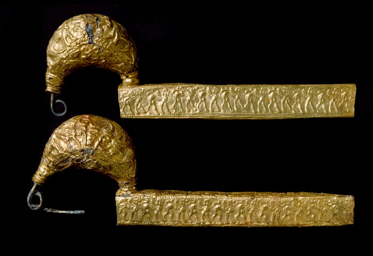 الفن الأتروسكي: شظايا (دبابيس) من الذهب. 630 ق. من قبر Licteur (Littore) A Vetulonia (أو Vetulonium). خافت. 21 سم فلورنسا ، المتحف الأثري بواسطة إتروسكان