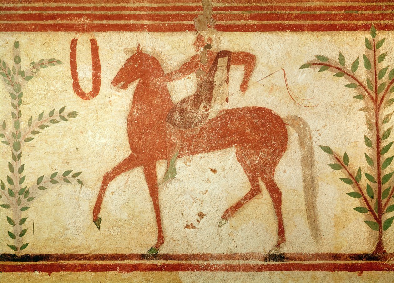 فارس ، على الجانب الأيمن ، من مقبرة البارون ، ج 500 قبل الميلاد (لوحة جدارية) بواسطة إتروسكان