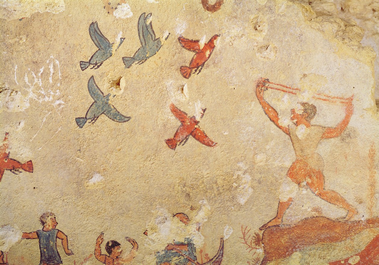 صياد الطيور ، من مقبرة الصيد والصيد ، c.520-10 قبل الميلاد (لوحة جدارية) بواسطة إتروسكان