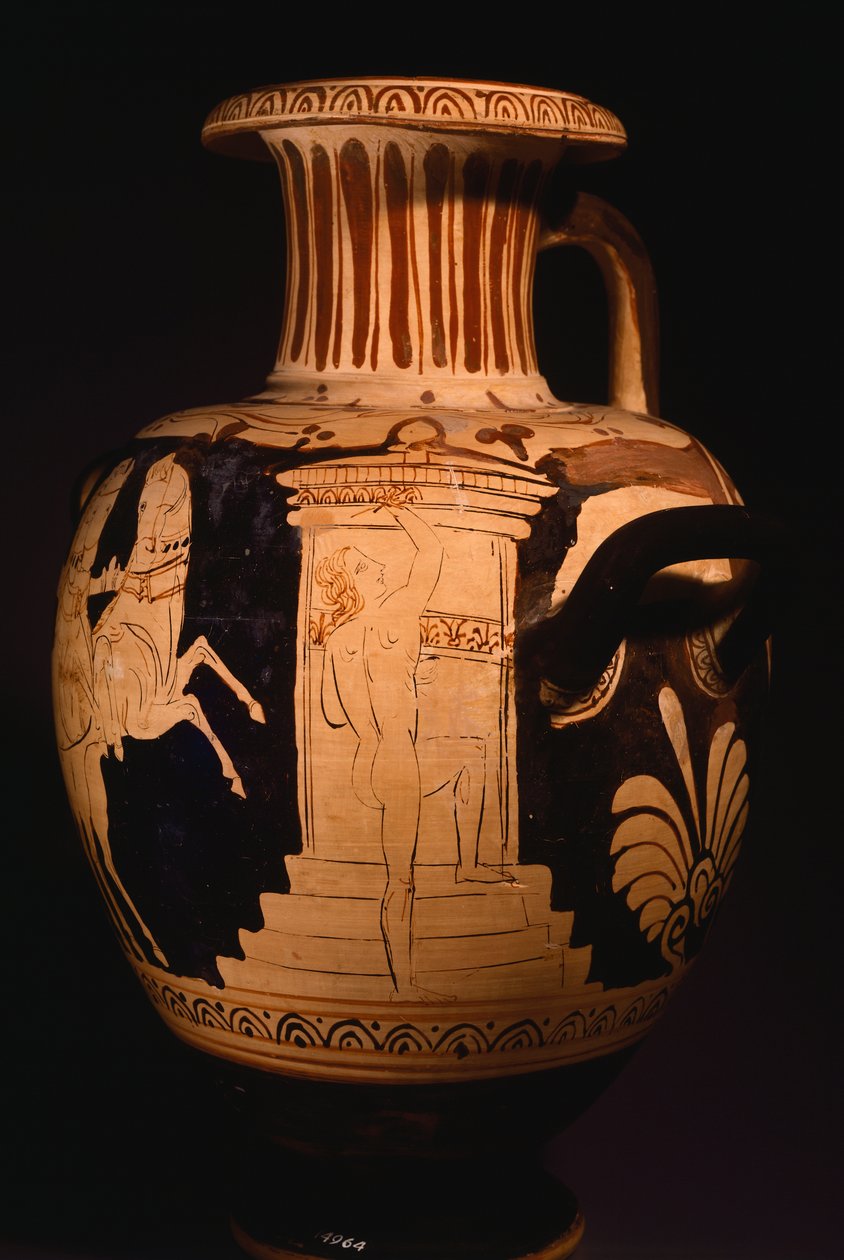 Hydria لرسام Biga Vaticana (Vatican Chariot) ، يظهر تفاصيل aedicule مع الرسام في العمل. فخار أحمر الشكل. الحضارة الأترورية ، القرن الرابع قبل الميلاد. بواسطة إتروسكان